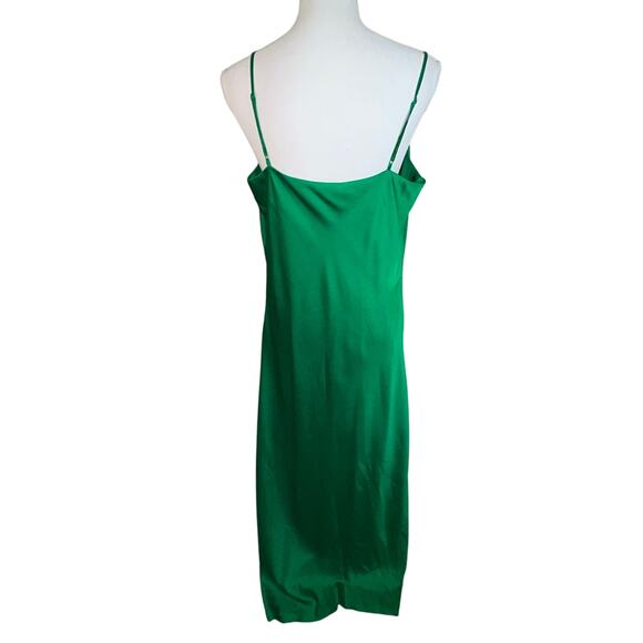 Express NWT emerald green satin slip long holiday cocktail asymmetrical dress L - Picture 6 of 12